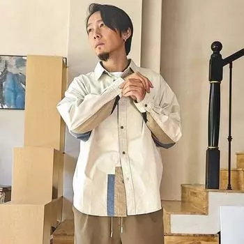 Рубашка с длинным рукавом с буквенным принтом 2024 года в японском стиле в стиле Гонконга, свободная рубашка для мальчиков, летнее модное универсальное повседневное пальто M абрикосовый