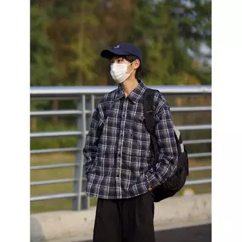 Рубашка с длинным рукавом с буквенным принтом 2024 года в японском стиле в стиле Гонконга, свободная рубашка для мальчиков, летнее модное универсальное повседневное пальто M хаки