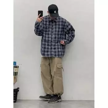 Рубашка с длинным рукавом с буквенным принтом 2024 года в японском стиле в стиле Гонконга, свободная рубашка для мальчиков, летнее модное универсальное повседневное пальто M хаки