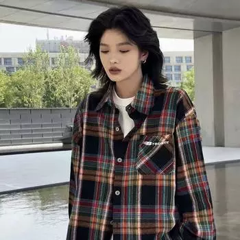 Рубашка с длинным рукавом с буквенным принтом 2024 года в японском стиле в стиле Гонконга, свободная рубашка для мальчиков, летнее модное универсальное повседневное пальто M красный