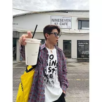 Рубашка с длинным рукавом с буквенным принтом 2024 года в японском стиле в стиле Гонконга, свободная рубашка для мальчиков, летнее модное универсальное повседневное пальто M красный