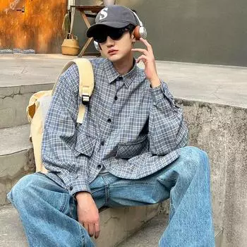 Рубашка с длинным рукавом с буквенным принтом 2024 года в японском стиле в стиле Гонконга, свободная рубашка для мальчиков, летнее модное универсальное повседневное пальто M хаки