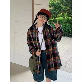 Рубашка с длинным рукавом с буквенным принтом 2024 года в японском стиле в стиле Гонконга, свободная рубашка для мальчиков, летнее модное универсальное повседневное пальто M красный