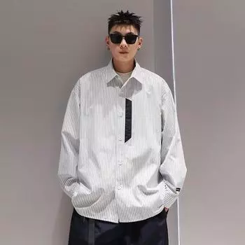 Рубашка с длинным рукавом с буквенным принтом 2024 года в японском стиле в стиле Гонконга, свободная рубашка для мальчиков, летнее модное универсальное повседневное пальто M светло-синий