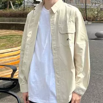Рубашка с длинным рукавом с буквенным принтом 2024 года в японском стиле в стиле Гонконга, свободная рубашка для мальчиков, летнее модное универсальное повседневное пальто M абрикосовый