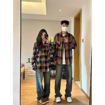 Рубашка с длинным рукавом с буквенным принтом 2024 года в японском стиле в стиле Гонконга, свободная рубашка для мальчиков, летнее модное универсальное повседневное пальто M красный