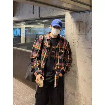 Рубашка с длинным рукавом с буквенным принтом 2024 года в японском стиле в стиле Гонконга, свободная рубашка для мальчиков, летнее модное универсальное повседневное пальто M красный