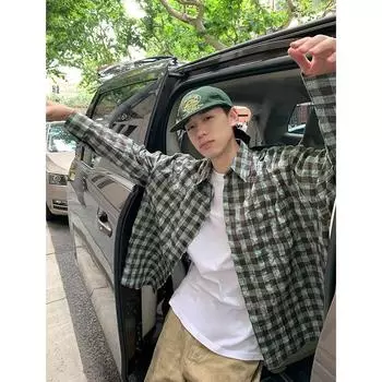 Рубашка с длинным рукавом с буквенным принтом 2024 года в японском стиле в стиле Гонконга, свободная рубашка для мальчиков, летнее модное универсальное повседневное пальто M красный