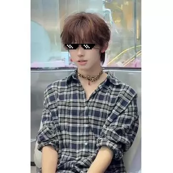 Рубашка с длинным рукавом с буквенным принтом 2024 года в японском стиле в стиле Гонконга, свободная рубашка для мальчиков, летнее модное универсальное повседневное пальто M синий