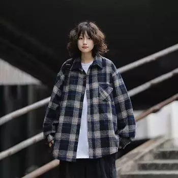 Рубашка с длинным рукавом с буквенным принтом 2024 года в японском стиле в стиле Гонконга, свободная рубашка для мальчиков, летнее модное универсальное повседневное пальто M коричневый