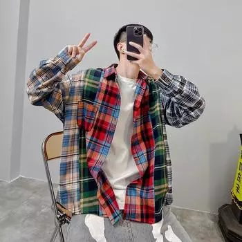 Рубашка с длинным рукавом с буквенным принтом 2024 года в японском стиле в стиле Гонконга, свободная рубашка для мальчиков, летнее модное универсальное повседневное пальто M красный