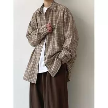 Рубашка с длинным рукавом с буквенным принтом 2024 года в японском стиле в стиле Гонконга, свободная рубашка для мальчиков, летнее модное универсальное повседневное пальто M хаки