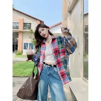 Рубашка с длинным рукавом с буквенным принтом 2024 года в японском стиле в стиле Гонконга, свободная рубашка для мальчиков, летнее модное универсальное повседневное пальто M красный