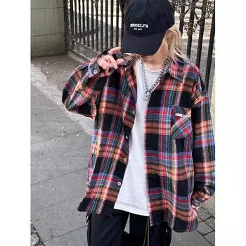 Рубашка с длинным рукавом с буквенным принтом 2024 года в японском стиле в стиле Гонконга, свободная рубашка для мальчиков, летнее модное универсальное повседневное пальто M красный