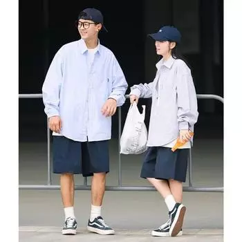 Рубашка с длинным рукавом с буквенным принтом 2024 года в японском стиле в стиле Гонконга, свободная рубашка для мальчиков, летнее модное универсальное повседневное пальто M синий