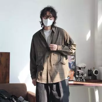 Рубашка с длинным рукавом с буквенным принтом 2024 года в японском стиле в стиле Гонконга, свободная рубашка для мальчиков, летнее модное универсальное повседневное пальто M хаки