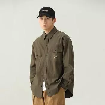 Рубашка с длинным рукавом с буквенным принтом 2024 года в японском стиле в стиле Гонконга, свободная рубашка для мальчиков, летнее модное универсальное повседневное пальто M абрикосовый