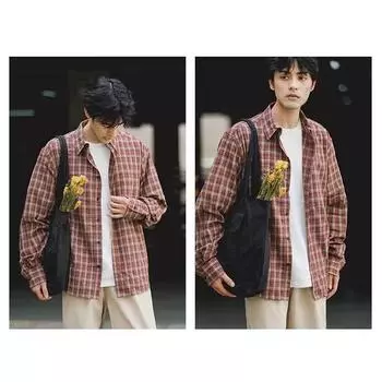 Рубашка с длинным рукавом с буквенным принтом 2024 года в японском стиле в стиле Гонконга, свободная рубашка для мальчиков, летнее модное универсальное повседневное пальто M красный