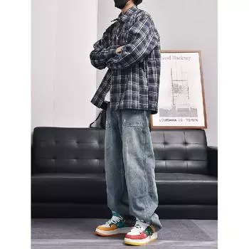 Рубашка с длинным рукавом с буквенным принтом 2024 года в японском стиле в стиле Гонконга, свободная рубашка для мальчиков, летнее модное универсальное повседневное пальто M хаки