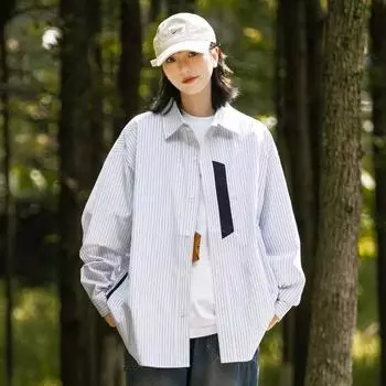 Рубашка с длинным рукавом с буквенным принтом 2024 года в японском стиле в стиле Гонконга, свободная рубашка для мальчиков, летнее модное универсальное повседневное пальто M светло-синий