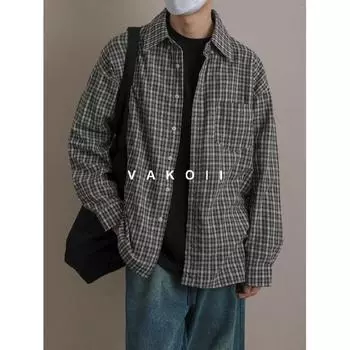 Рубашка с длинным рукавом с буквенным принтом 2024 года в японском стиле в стиле Гонконга, свободная рубашка для мальчиков, летнее модное универсальное повседневное пальто M хаки