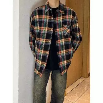 Рубашка с длинным рукавом с буквенным принтом 2024 года в японском стиле в стиле Гонконга, свободная рубашка для мальчиков, летнее модное универсальное повседневное пальто M красный