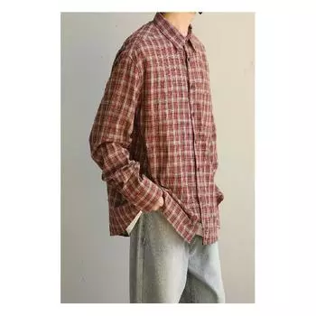 Рубашка с длинным рукавом с буквенным принтом 2024 года в японском стиле в стиле Гонконга, свободная рубашка для мальчиков, летнее модное универсальное повседневное пальто M красный