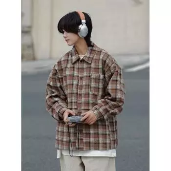 Рубашка с длинным рукавом с буквенным принтом 2024 года в японском стиле в стиле Гонконга, свободная рубашка для мальчиков, летнее модное универсальное повседневное пальто M хаки