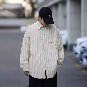 Рубашка с длинным рукавом с буквенным принтом 2024 года в японском стиле в стиле Гонконга, свободная рубашка для мальчиков, летнее модное универсальное повседневное пальто M абрикосовый