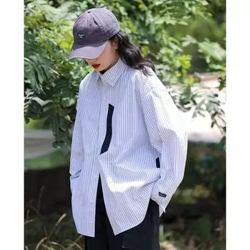 Рубашка с длинным рукавом с буквенным принтом 2024 года в японском стиле в стиле Гонконга, свободная рубашка для мальчиков, летнее модное универсальное повседневное пальто M светло-синий