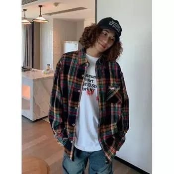 Рубашка с длинным рукавом с буквенным принтом 2024 года в японском стиле в стиле Гонконга, свободная рубашка для мальчиков, летнее модное универсальное повседневное пальто M красный