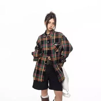 Рубашка с длинным рукавом с буквенным принтом 2024 года в японском стиле в стиле Гонконга, свободная рубашка для мальчиков, летнее модное универсальное повседневное пальто M красный