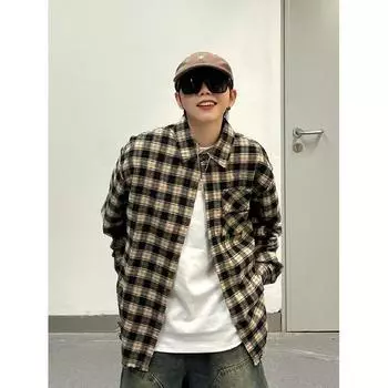 Рубашка с длинным рукавом с буквенным принтом 2024 года в японском стиле в стиле Гонконга, свободная рубашка для мальчиков, летнее модное универсальное повседневное пальто M чёрный