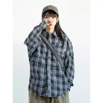 Рубашка с длинным рукавом с буквенным принтом 2024 года в японском стиле в стиле Гонконга, свободная рубашка для мальчиков, летнее модное универсальное повседневное пальто M хаки