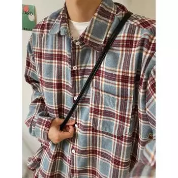 Рубашка с длинным рукавом с буквенным принтом 2024 года в японском стиле в стиле Гонконга, свободная рубашка для мальчиков, летнее модное универсальное повседневное пальто M синий