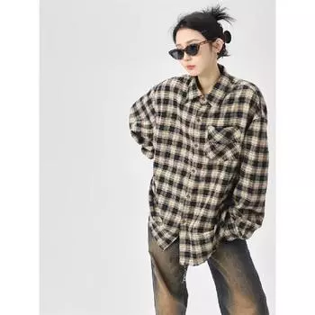 Рубашка с длинным рукавом с буквенным принтом 2024 года в японском стиле в стиле Гонконга, свободная рубашка для мальчиков, летнее модное универсальное повседневное пальто M чёрный