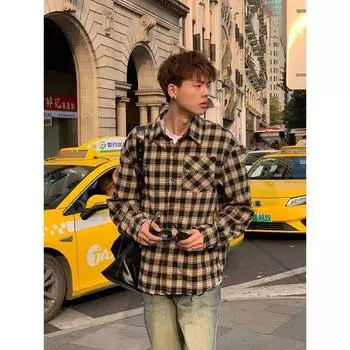 Рубашка с длинным рукавом с буквенным принтом 2024 года в японском стиле в стиле Гонконга, свободная рубашка для мальчиков, летнее модное универсальное повседневное пальто M чёрный