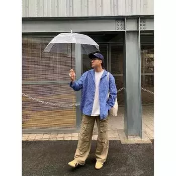 Рубашка с длинным рукавом с буквенным принтом 2024 года в японском стиле в стиле Гонконга, свободная рубашка для мальчиков, летнее модное универсальное повседневное пальто M синий