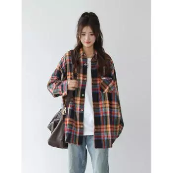 Рубашка с длинным рукавом с буквенным принтом 2024 года в японском стиле в стиле Гонконга, свободная рубашка для мальчиков, летнее модное универсальное повседневное пальто M красный