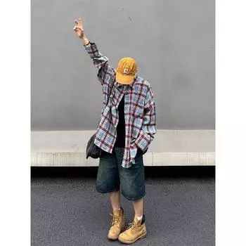 Рубашка с длинным рукавом с буквенным принтом 2024 года в японском стиле в стиле Гонконга, свободная рубашка для мальчиков, летнее модное универсальное повседневное пальто M синий