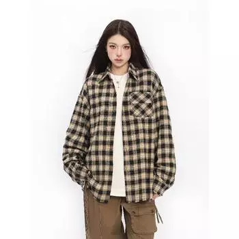 Рубашка с длинным рукавом с буквенным принтом 2024 года в японском стиле в стиле Гонконга, свободная рубашка для мальчиков, летнее модное универсальное повседневное пальто M чёрный