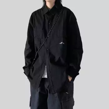 Рубашка с длинным рукавом с буквенным принтом 2024 года в японском стиле в стиле Гонконга, свободная рубашка для мальчиков, летнее модное универсальное повседневное пальто M абрикосовый