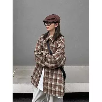 Рубашка с длинным рукавом с буквенным принтом 2024 года в японском стиле в стиле Гонконга, свободная рубашка для мальчиков, летнее модное универсальное повседневное пальто M хаки