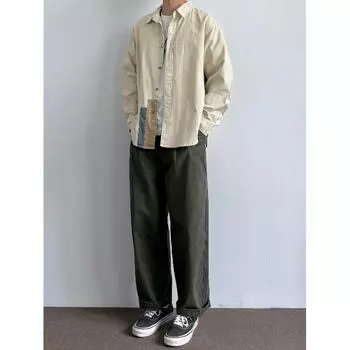 Рубашка с длинным рукавом с буквенным принтом 2024 года в японском стиле в стиле Гонконга, свободная рубашка для мальчиков, летнее модное универсальное повседневное пальто M абрикосовый