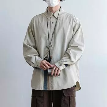 Рубашка с длинным рукавом с буквенным принтом 2024 года в японском стиле в стиле Гонконга, свободная рубашка для мальчиков, летнее модное универсальное повседневное пальто M абрикосовый