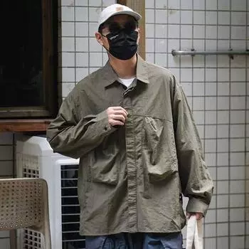 Рубашка с длинным рукавом с буквенным принтом 2024 года в японском стиле в стиле Гонконга, свободная рубашка для мальчиков, летнее модное универсальное повседневное пальто M зелёный