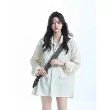 Рубашка с длинным рукавом с буквенным принтом 2024 года в японском стиле в стиле Гонконга, свободная рубашка для мальчиков, летнее модное универсальное повседневное пальто M зелёный