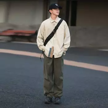 Рубашка с длинным рукавом с буквенным принтом 2024 года в японском стиле в стиле Гонконга, свободная рубашка для мальчиков, летнее модное универсальное повседневное пальто M абрикосовый