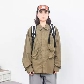 Рубашка с длинным рукавом с буквенным принтом 2024 года в японском стиле в стиле Гонконга, свободная рубашка для мальчиков, летнее модное универсальное повседневное пальто M зелёный