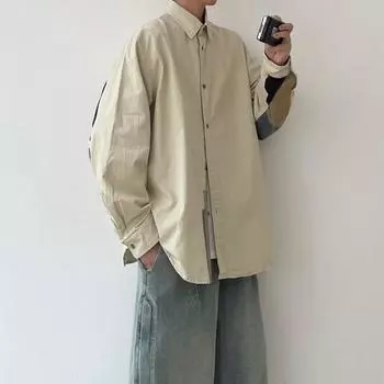 Рубашка с длинным рукавом с буквенным принтом 2024 года в японском стиле в стиле Гонконга, свободная рубашка для мальчиков, летнее модное универсальное повседневное пальто M абрикосовый